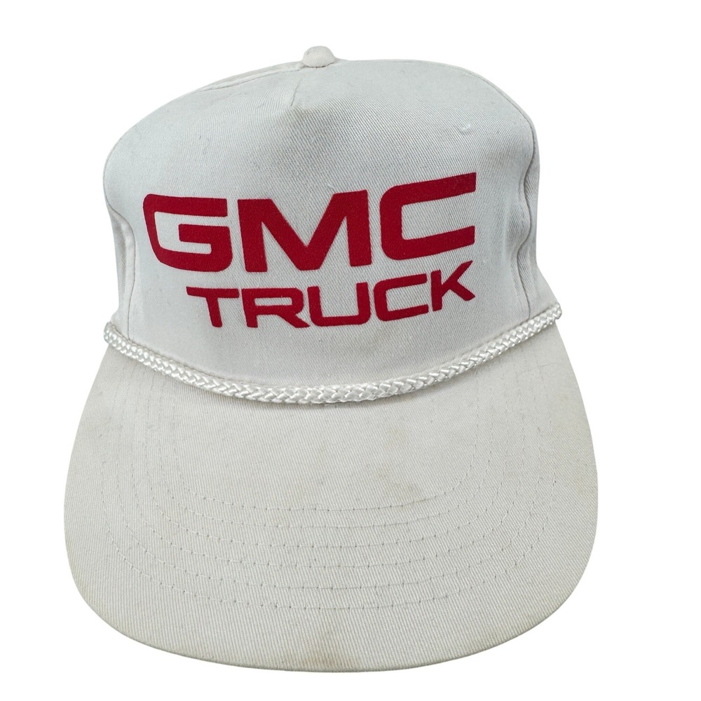 Vintage‎ GMC Truck Snapback Rope Hat Mens OSFA White Red Logo Detail Trucker Cap